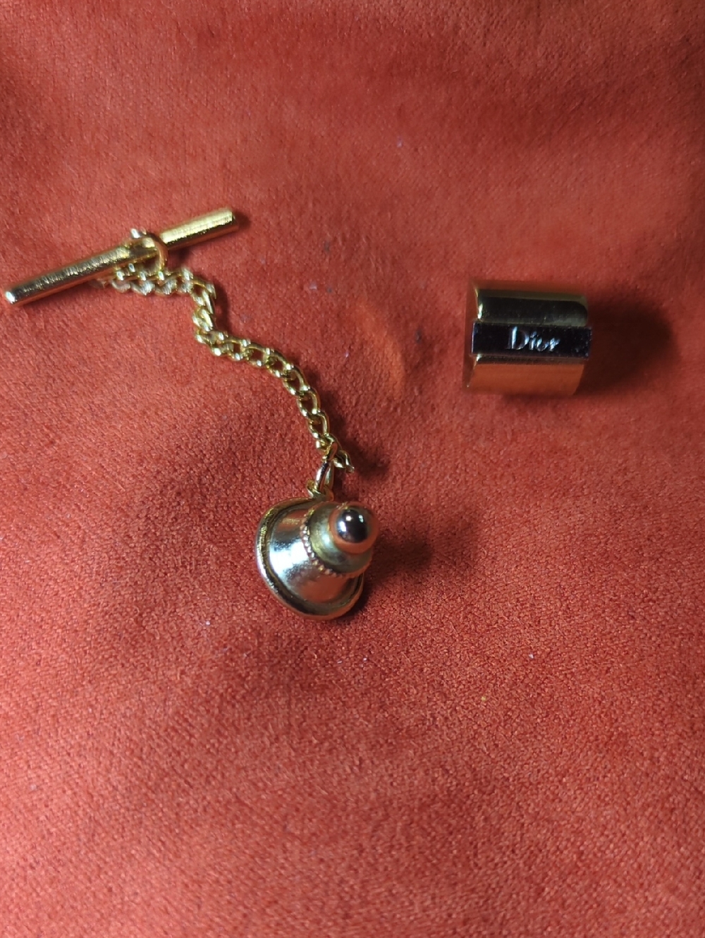 Vintage Dior Gold-Tone Tie Tack w/Chain and Removable Cap NOE ONLY _$55